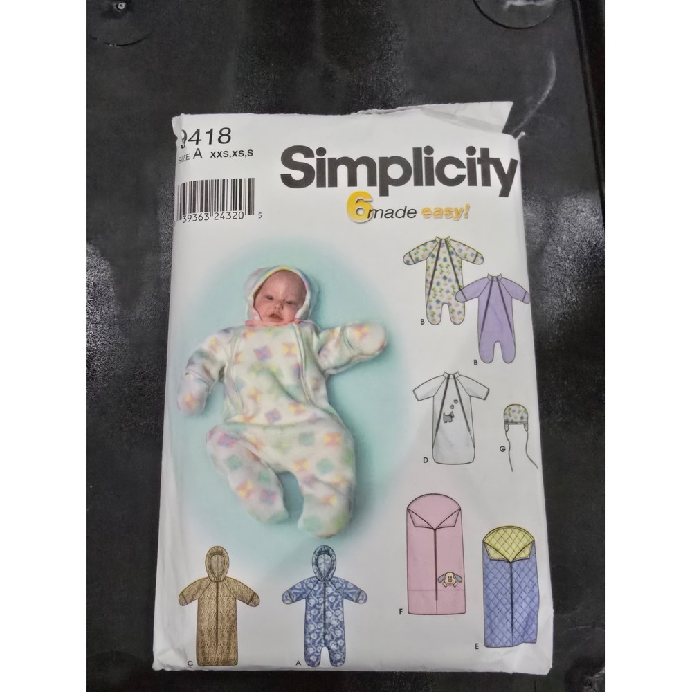 Simplicity 9418 Baby Buntings Hat Blanket Pattern Size XXS-S 21 Pieces